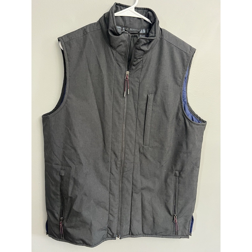 Cremieux Men's Gray Softshell Full Zip Vest Blue Lining Size Medium